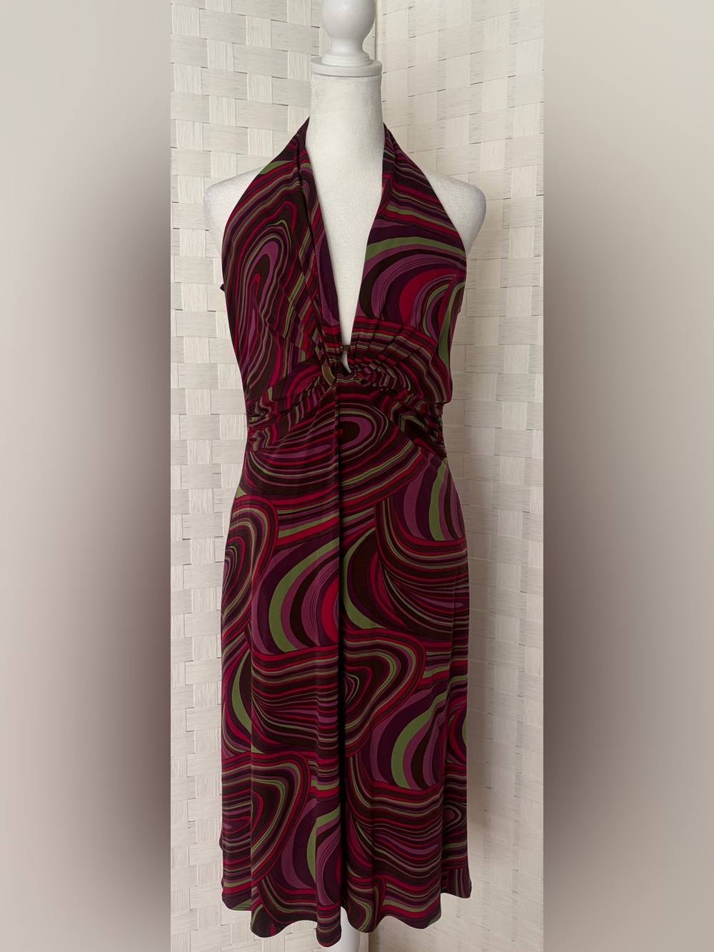 Laundry By Shelli Segal Purple, Green, and Pink Geometric Print Lined Dress